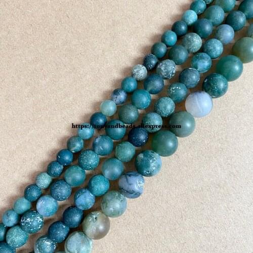 Natural Stone Matte Moss Agate Round Loose Beads 15" Strand 4 6 8 10 12MM Pick Size For Jewelry Making DIY