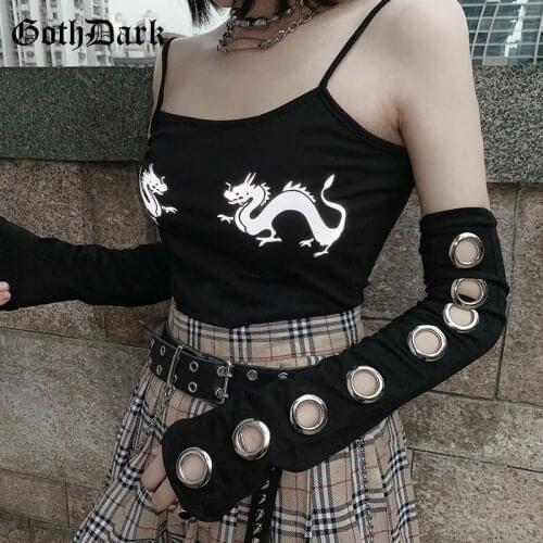 Goth Dark Mall Goth Grunge Punk Women Fingerless Gloves Black Harajuku E-Girl Circle Long Sleeve Fashion Stretchy Unisex Gloves
