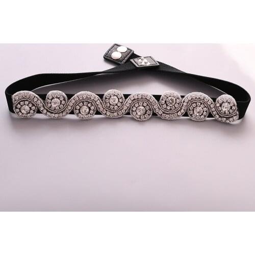 Handmade Women Elastic Belt Fashion Wedding Cummerbunds Women Elegant Rhinestone Belt Crystal Wide Black Waistband for Dress