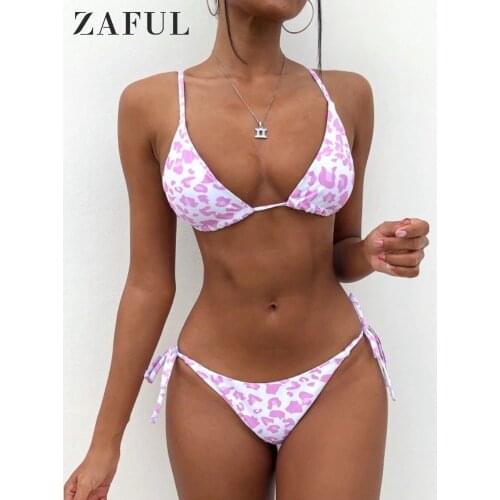 ZAFUL Animal Print Bikinis Set Women Swimwear Leopard Tie String Bathing Suit 2021 Sexy Biquini Swimsuit Female Beach Swimming