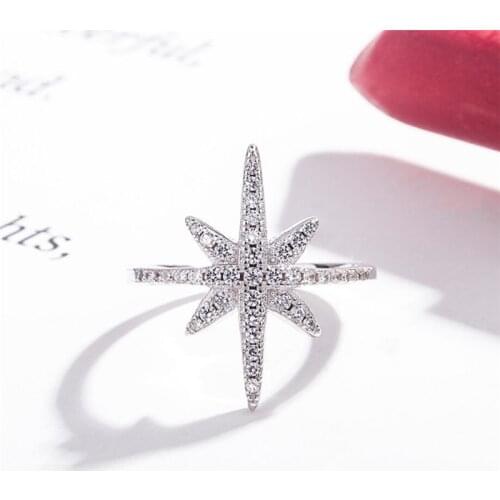 Fresh Sweet Snowflake 925 Sterling Silver Elegant Temperament Personality Fashion Female Resizable Opening Rings SRI154