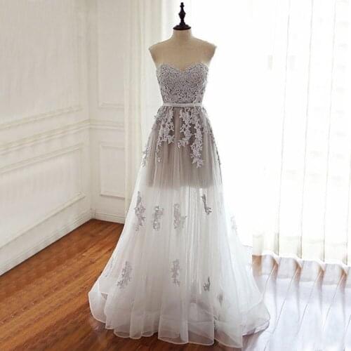 Gardenwed Gray Evening Dress Long 2020 Vintage Tulle Appliques Illusion Formal Dress abendkleider 2020