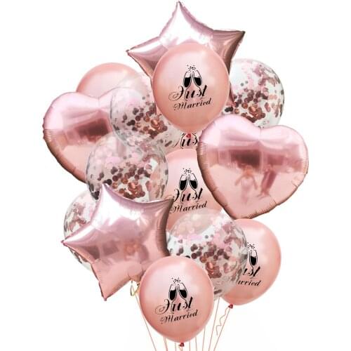 ZLJQ JUST MARRIED Bunting Banners Rose Gold Mr Mrs Balloons Mariage Wedding Decoration Hen Night Bachelorette Party Favors 7