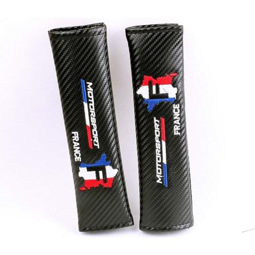 10 Pieces France Map Car Carbon Fiber Safety Seat Belt Case France Map Shoulders Pad Covers Cushions Set PU Leather Accessory