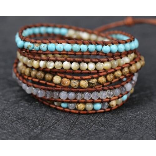 2021 High quality lovers Natural Stones 5 Strands Wrap Bracelets friendship Handmade braid Boho Pearl jewelry drop shipping