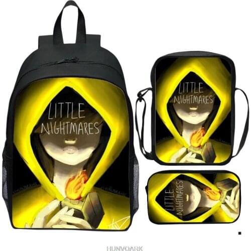3PCs/Set Childrens School Backpack Games Little Nightmares Pattern School Bags Cartoon Anime Design Teenagers Book-Bags Sets