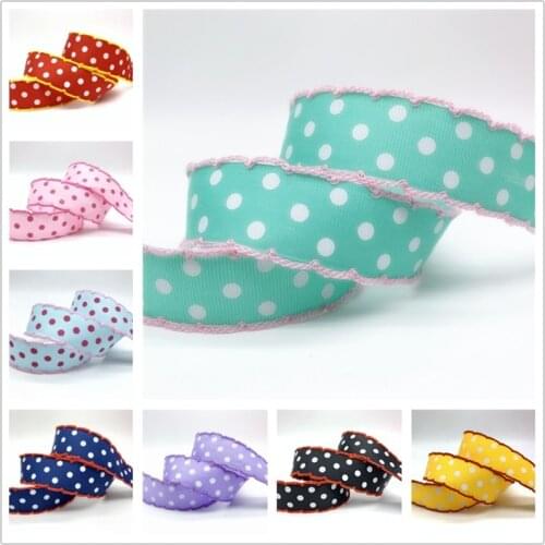 5yards/Lot 25mm Sewing Edge Grosgrain Ribbon Printed Dots Ribbon For Wedding Christmas Decoration DIY Apparel Sewing Fabric