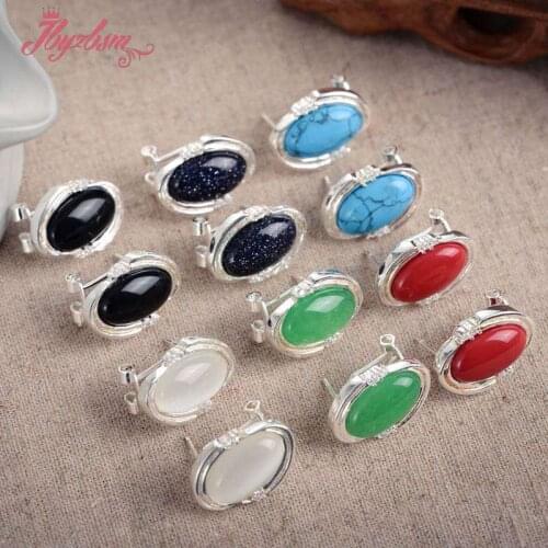 8x12mm Oval Gem Stone Beads White Tibetan Silver For Lady Party Trendy Fashion Clamp Earring 1 Pair.Wholesale Free Shapping