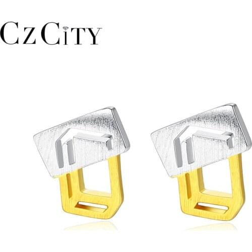 CZCITY Brush Solid 925 Sterling Silver Stud Earrings for Women Fine Jewelry Geometric Boucle D'Oreille Femme Party Gifts SE0381