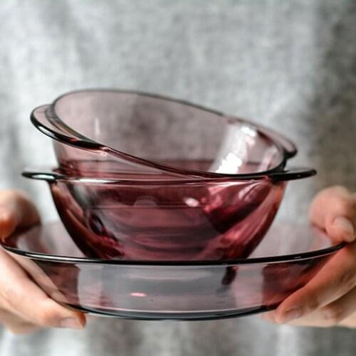 Purple Tempered Glass Bowl Plate Heat-resistant Cold-resistant Transparent Salad Plate Breakfast Bowl Tableware Decorative Items