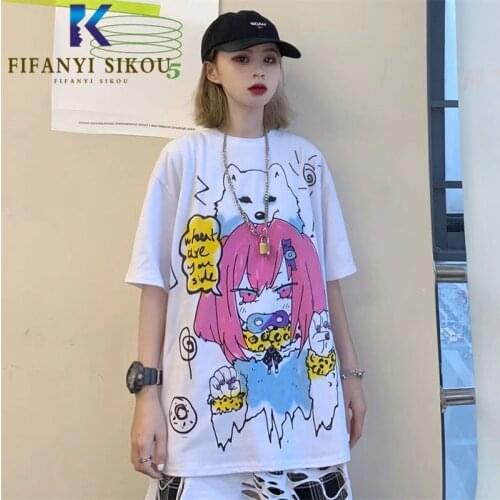 Streetwear T-shirt Women Fashion Cartoon Print T shirt O-Neck Short sleeve Tees Loose Tops Female 2020 Summer Harajuku Tshirt