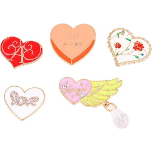 HOSENG 5Pcs/Lot Love Cute Angel Wings Brooch Pink Women Coat Cap Enamel Jewelry Pin HS_324