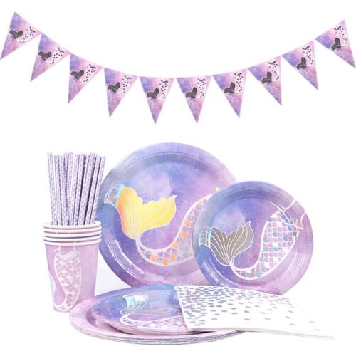 Mermaid Tail Disposable Tableware Mermaid Plates Under The Sea Mermaid Cups Little Mermaid Girls 1st Birthday Party Decoration