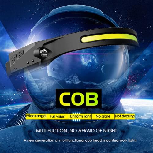 Induction Headlamp COB Silicone LED Head Lamp with Built-in Battery Flashlight USB Rechargeable Head Torch Lighting Head Light