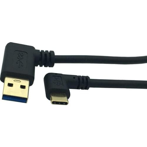 Gold Plated 90 degree Left Angle USB 3.0 (Type-A) Male to USB3.1 (Type-C)Male USB Data Sync & Charge Cable Connector(Black)
