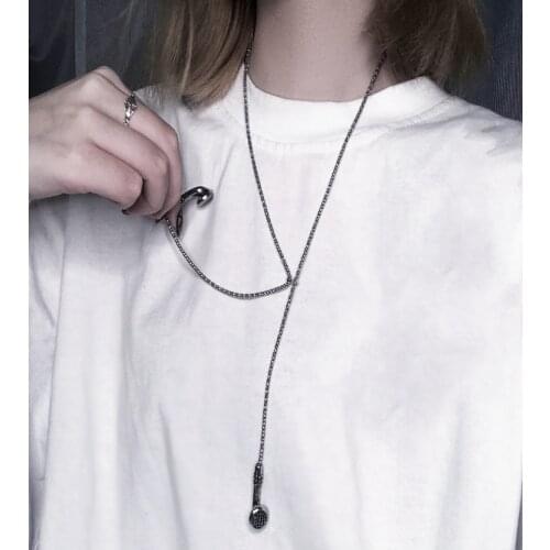 Harajuku Cool Earphone Pendant Stainless Steel Necklace Vintage Long Chain Punk Choker Jewelry Women Man Friendship Girl Gift