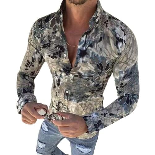 New Arrival Mens Fashion Printed Shirts Casual Socail Business Creative Slim Fit Abstract Lapel Male Clothing Blouse Autumn Top