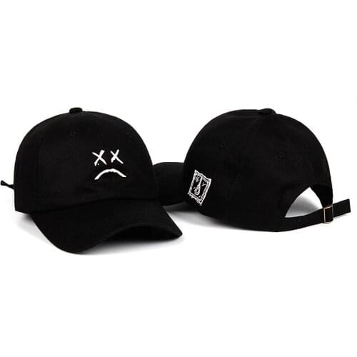 Mens Lil Peep Sad Face Baseball Caps Women Embroidery Snapback xxxtentacion Hip Hop Caps for Boys Golf Black Cotton Sun Dad Hat