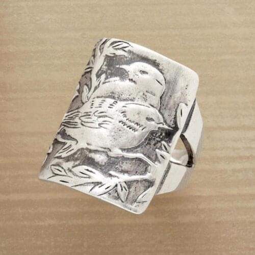 Vintage Silver Color Bird Leaves Mens Ring High Quality Heavy Metal Punk Rock Animal Finger Rings for Women Boho Jewelry
