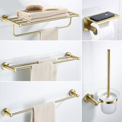 Gold Brushed Bathroom Accessories Hardware Set Towel Bar Rail Toilet Paper Holder Towel Rack Hook Soap Dish Toilet Brush