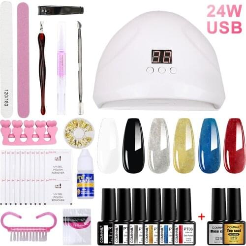 Nail Kit for Manicure UV Nail Lamp 24W 12LEDs Fast Drying Nail Dryer Gel Nail Polish Set Lasting Varnish Home DIY Nail Art Tools
