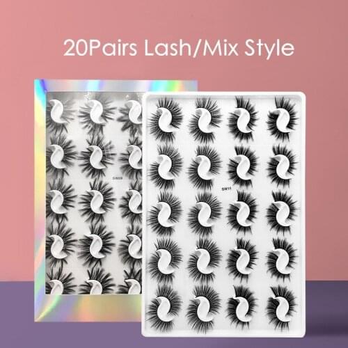 NEW 20 Pairs Natural False Eyelashes Fake Lashes Long Makeup 3d Mink Lashes Extension Eyelash Fluffy Soft Cross Reusable Lash