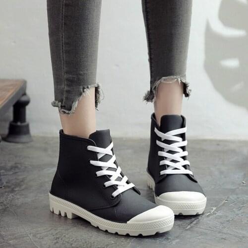 New Fashion Rain Boots Women Shoes Candy Color Non-slip Jelly Shoes Woman Ankle Boots Lace Up Waterproof Gum'd Boots galoshes