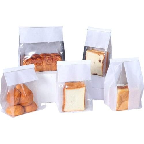 Bread Toast Packaging Bags Transparent Window Cotton Paper Self Sealing Candy Bag Curling Wire Sealing Bread Toast Baking Bag