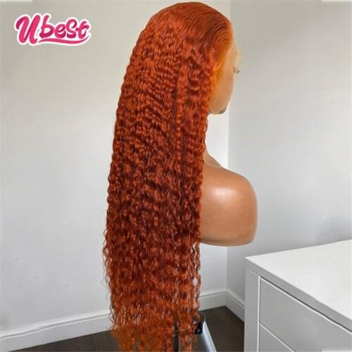 Transparent Curly Human Hair Wigs Orange Lace Front Wig Brazilian Colored Deep Curly Lace Frontal Wig Pre Plucked for Women