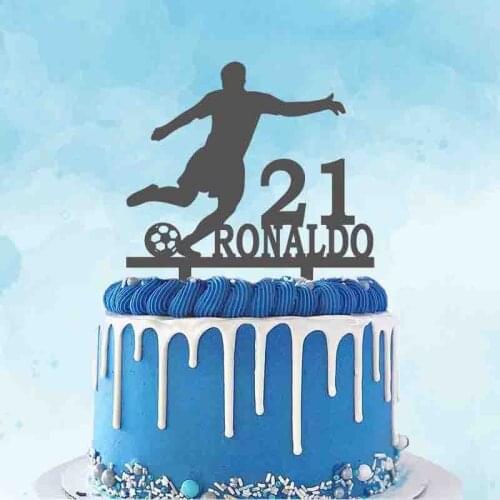 Personalized Football Topper Custom Name Age Man Playing Football Shot Silhouettes For Birthday Party Cake Decoration Topper