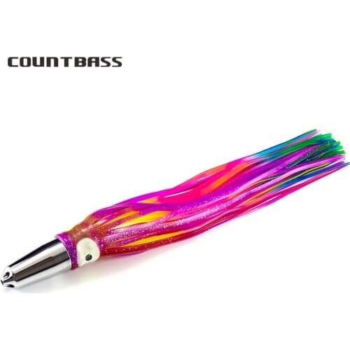 1pc Bullet Head Trolling Lure 7.8oz Game Fishing Jet Head with Squid Skirt, Tuna Wahoo Marline Sailfish Kinfish Lures