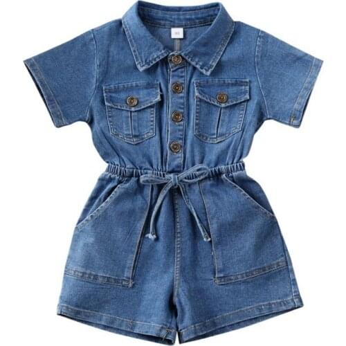 Pudcoco US Stock 0-4 Years Toddler Kids Baby Girls Denim Romper Short Sleeve Turn-down Jumpsuit Playsuit Shorts Pants Outfits