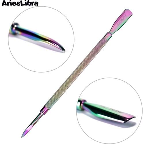 Rainbow Nail Cuticle Pusher Stainless Steel UV Gel Polish Remove Dead Skin Clean Manicure Pedicure Nail Care Groove Clean Tool