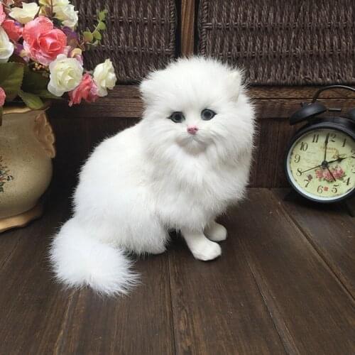 Realistic White Persian Cat Models Children Plush Animals Toys Lifelike Cute Standing Cat Dolls Kids Animals Gifts Home Decor