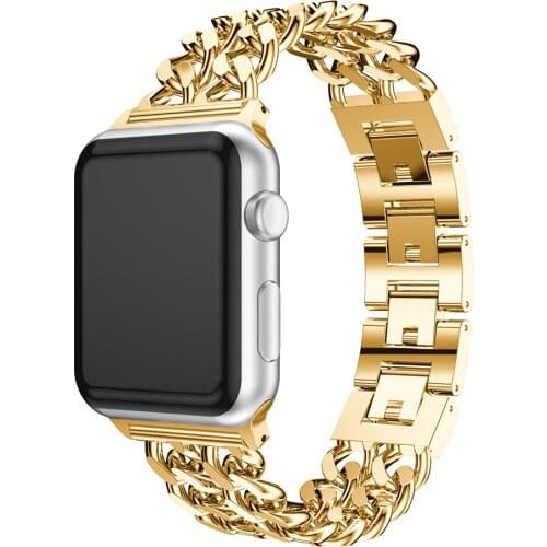 New Solid Stainless Steel Watch Band Strap Compatible 3 Series Double Row Chain Replacement Wristband 38mm 40mm 42mm 44mm