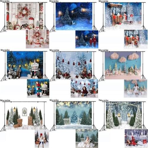 Christmas Backdrops For Photography Winter Snowy Scene Christmas Tree Baby Child Birthday Photo Wallpaper Background Photoshoot