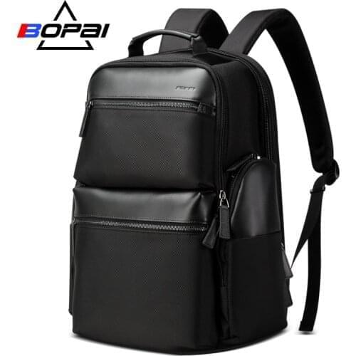 BOPAI Anti Theft USB Charging Backpack Travel Laptop Bag Cow Leather for 15.6 Inch Large Capacity Business Backpack Waterproof