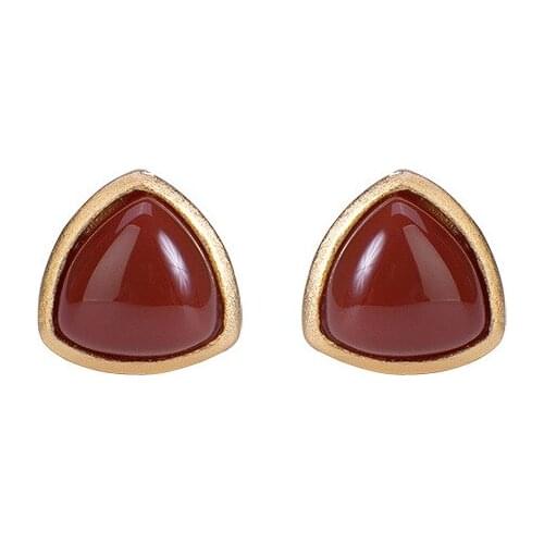 S925 sterling silver gold-plated southern red agate stud earrings simple all-match Triangle Womens earrings