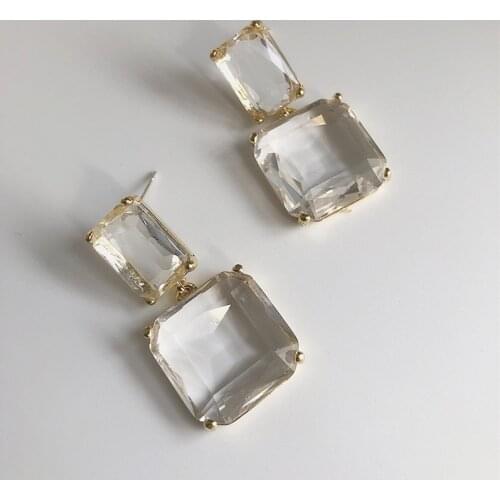 FFLACELL Korean New Style Trendy Transparent Luxury Elegant Shiny Square Crystal Dangle Earrings For Female Party Daily Jewelry