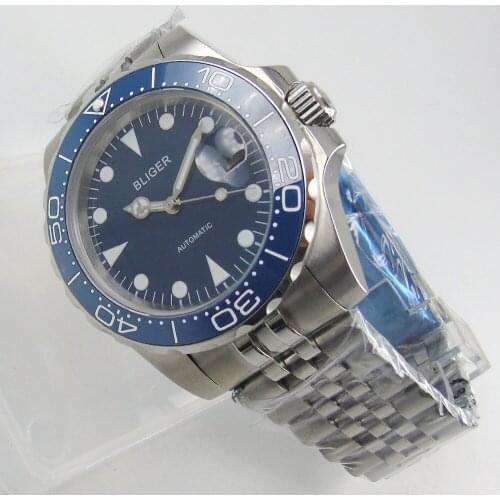 BLIGER Blue Brand Men Wristwatch Sapphire Glass Ceramic Bezel MIYOTA Movement Jubilee Strap