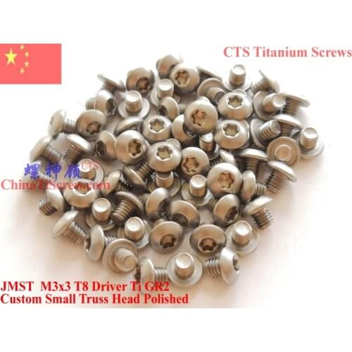 Titanium screw M3x3 Torx T8 Driver Custom Small Truss Head Ti GR2 Polished 10 pcs
