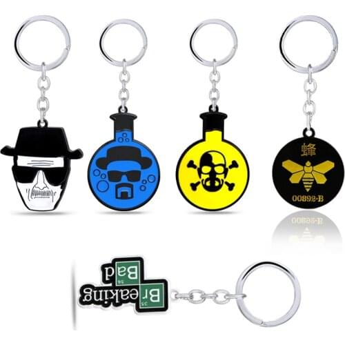 TV Breaking Bad Keychains Walter White Metal Pendant Skull Keyring Bee Logo Key Chain Key Holder Car Chaveiro Jewelry Gift Men