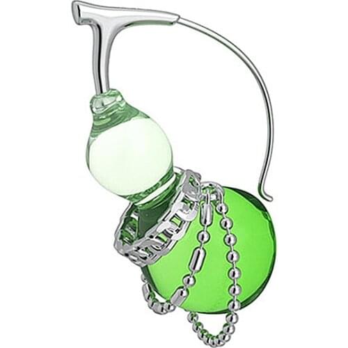 XIALUOKE Retro Metal Beaded Chain Tassel Earclip Crystal Green Glass Gourd Earrings For Women Personality Joker Ear Jewelry