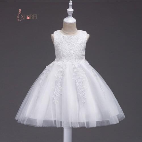 Xunber 1-8 YearsFlower Girl Dresses laceTulle Appliques Bow Belt Princess Pageant Ball Gown Kids Clothing Birhday Party Dresses