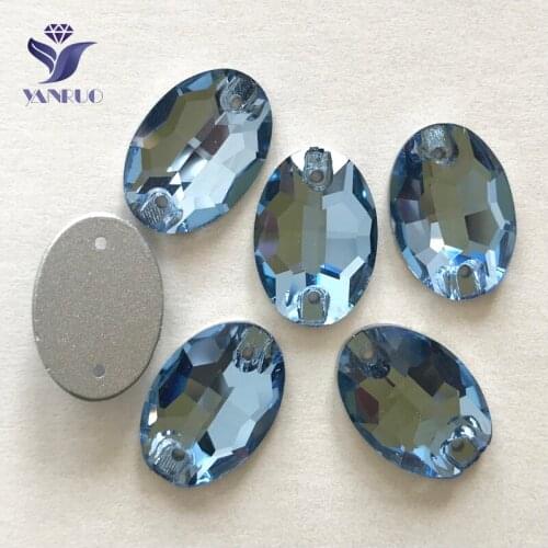 YANRUO 3210 All Sizes Aquamarine Oval Flatback Strass Loose Sew On Rhinestone Crystal Sewing Garment Accessories
