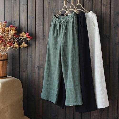 4241 Literary Cotton and linen wide leg pants women 2019 summer mori girl elastic waist loose casual straight pants women