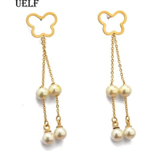 Uelf 2019 New Fashion Women Pearl Earrings Embroidery Butterfly Long Tassel Drop Dangle Earrings Jewelry For Girls Gift