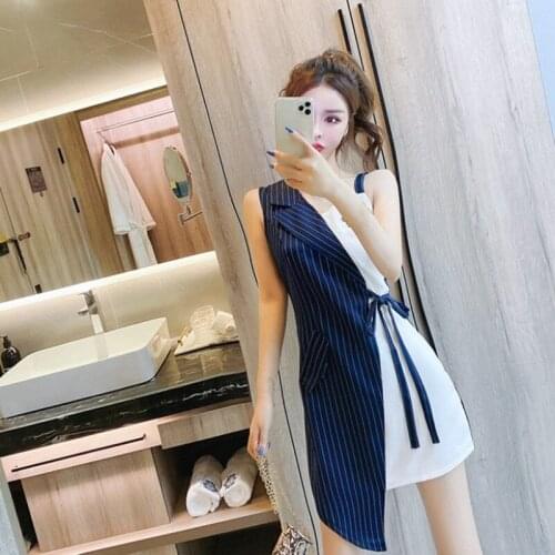 ZC2974 2021 summer new women fashion temperament elegant sexy slim irregular splicing dress cheap wholesale