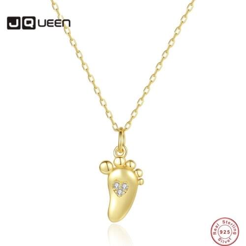JQUEEN 925 Sterling Silver Cross Creative Foot Pendant Necklace Cross Chain with Zircon Women Necklace