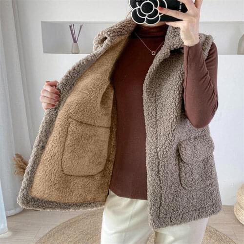 Plush And Thick Waistcoat New Feminine Korean Version For Fall / Winter Vest 2021 Lapel Sleeveless Plush Warm Vest Coat Women